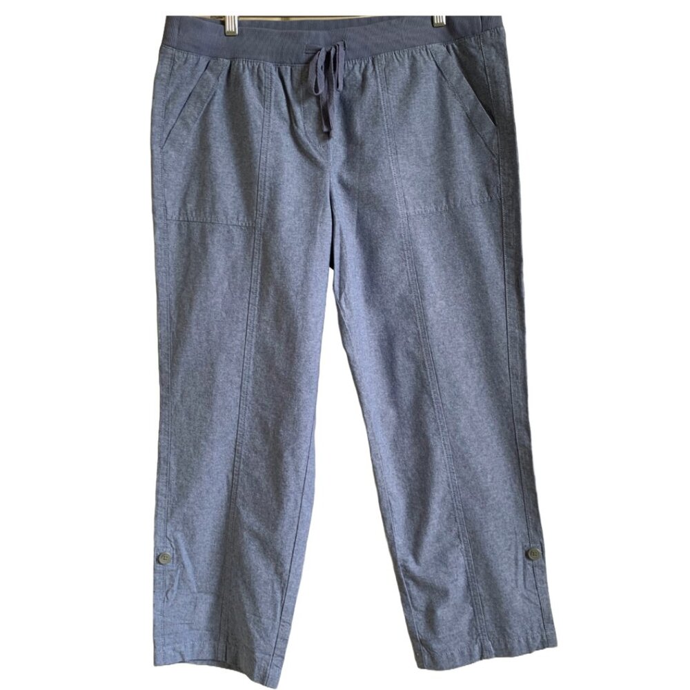 TALBOTS WOMENS' Light Blue Chambray Roll Tab Pull-On Cargo Pants Sz 14 Petite